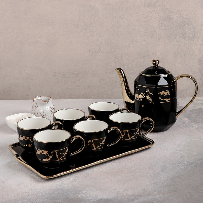 Набор чайный «Рея», 7 предметов: чайник 1 л, 6 кружек 250 мл, на керамической подставке