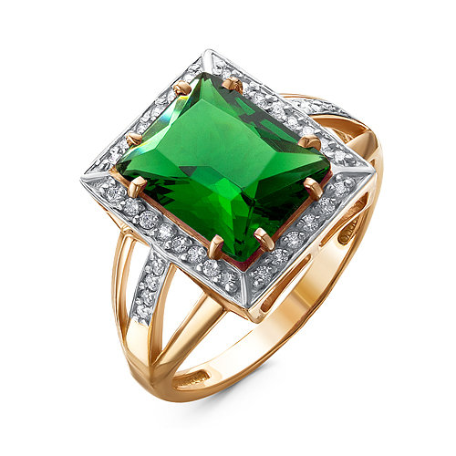 Artefakt Позолоченное кольцо с фианитом зеленого цвета - 1177 - п