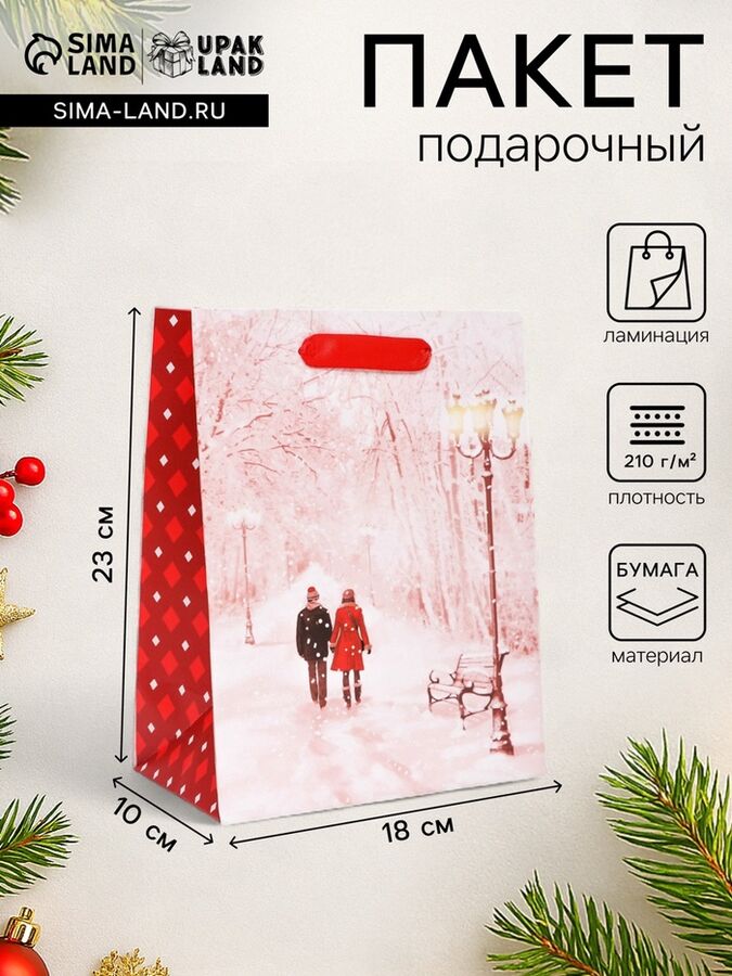 UPAK LAND Пакет подарочный новогодний ламинированный «Парочка»,18x23x10 см