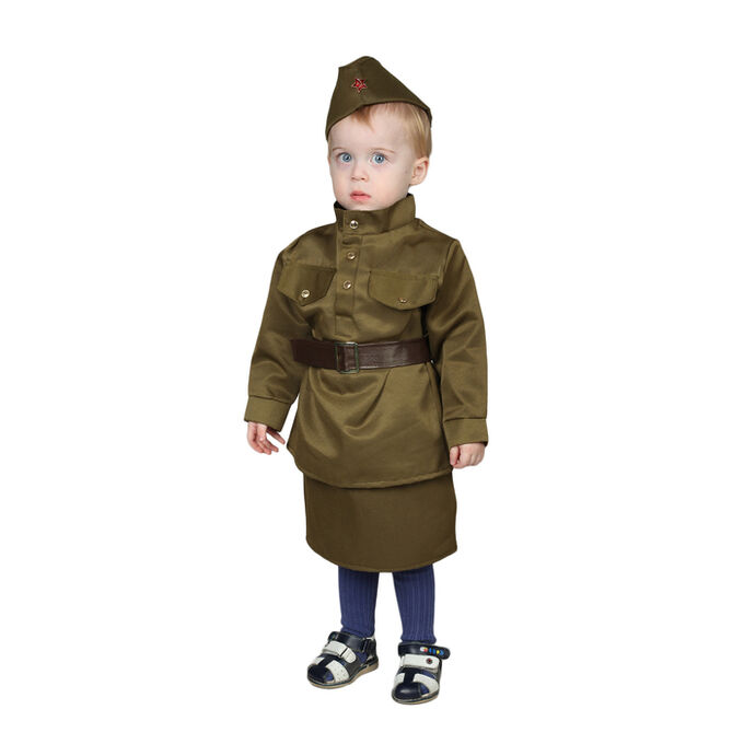 Страна карнавалия Карнавальный костюм «Солдаточка-малютка», пилотка, гимнастёрка, ремень, юбка, 1-2 года, рост 82-92 см