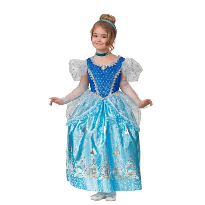 Batik Карнавальный костюм «Принцесса Золушка», текстиль-принт, платье, перчатки, брошь, р. 32, рост 122 см