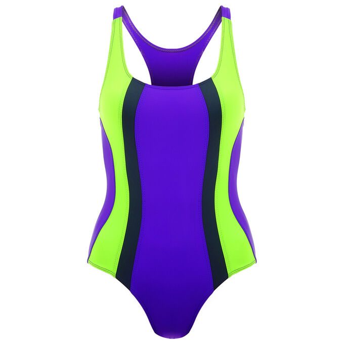 ONLITOP Купальник для плавания сплошной, ярко фиолетовый/неон зеленый/тёмно-серый, размер 38