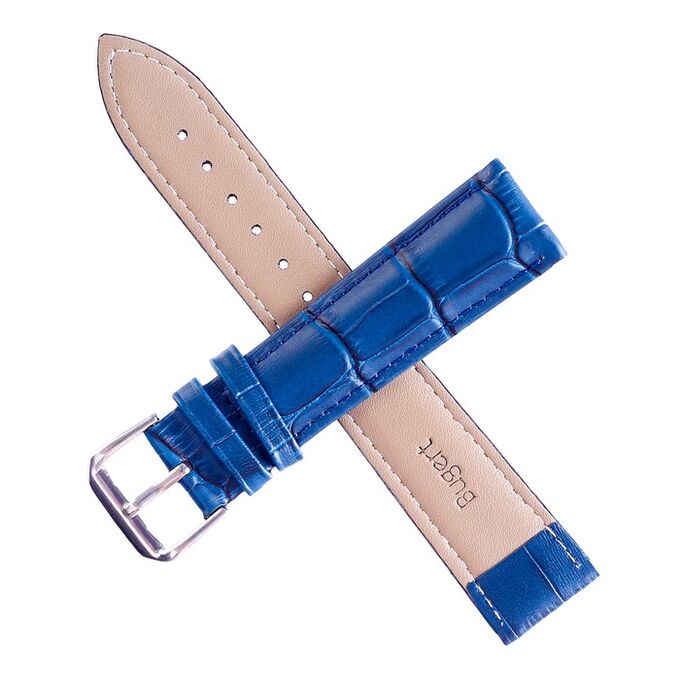 Ремешок для часов &quot;Bugert&quot; 18 мм, натуральная кожа, l=20 см, синий, фактура крокодил