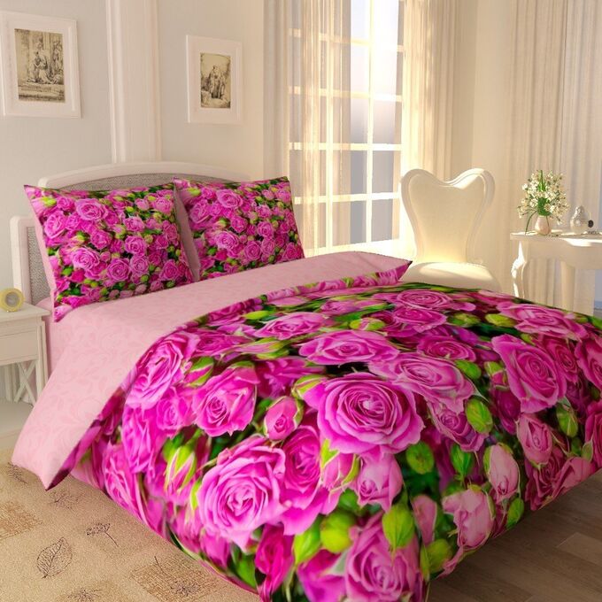 КПБ розовый Кустик с яркими розами