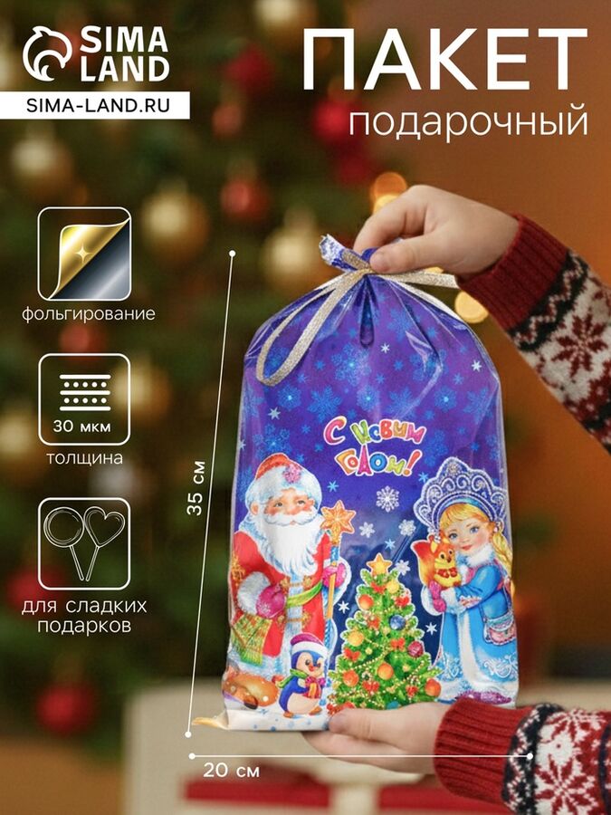 Интерпак Пакет подарочный новогодний, для сладкого подарка «Новогодние чудеса», 20x35 см