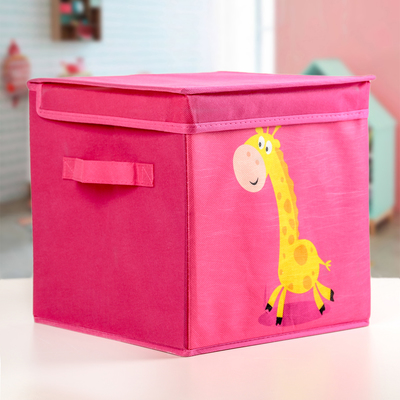Короб для хранения с крышкой «Жираф», 29?29?29 см, цвет розовый