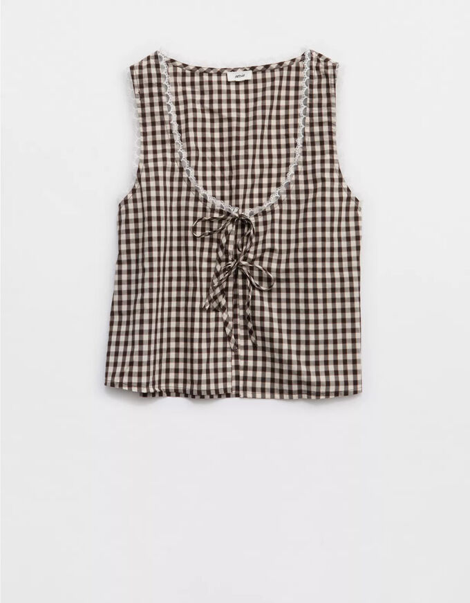 American Eagle Aerie Off-Duty Poplin Tie Front Tank Top