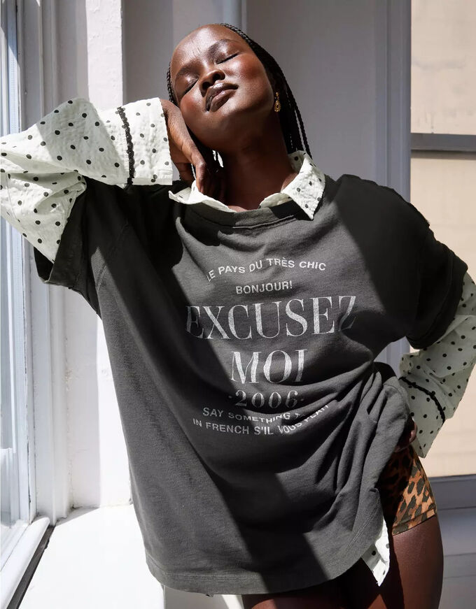 American Eagle Aerie Crew Oversized Boyfriend T-Shirt