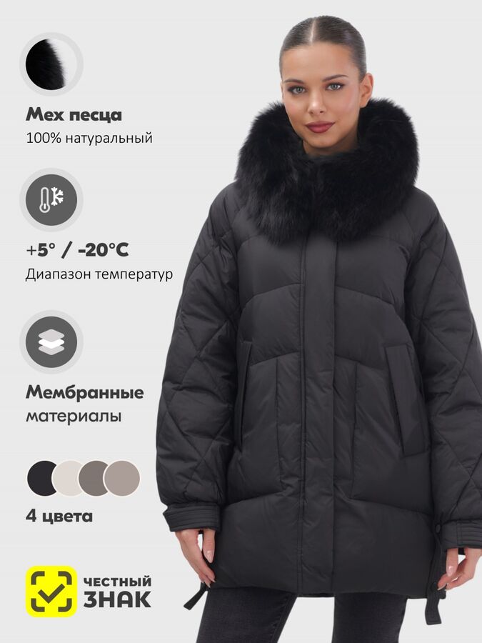 MTFORCE Куртка зимняя женская с мехом и капюшоном тренд черного цвета 7608Ch
