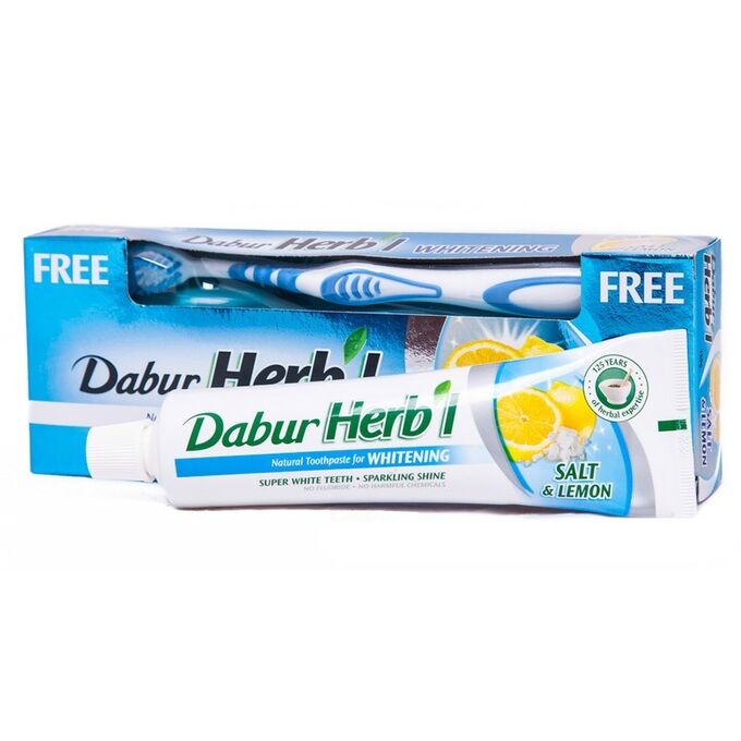 Himalaya Herbals Зубная паста &quot;Соль и лимон&quot; Дабур + зубная щётка (Dabur Herb&#039;l Salt&amp;Lemon) 150 гр.