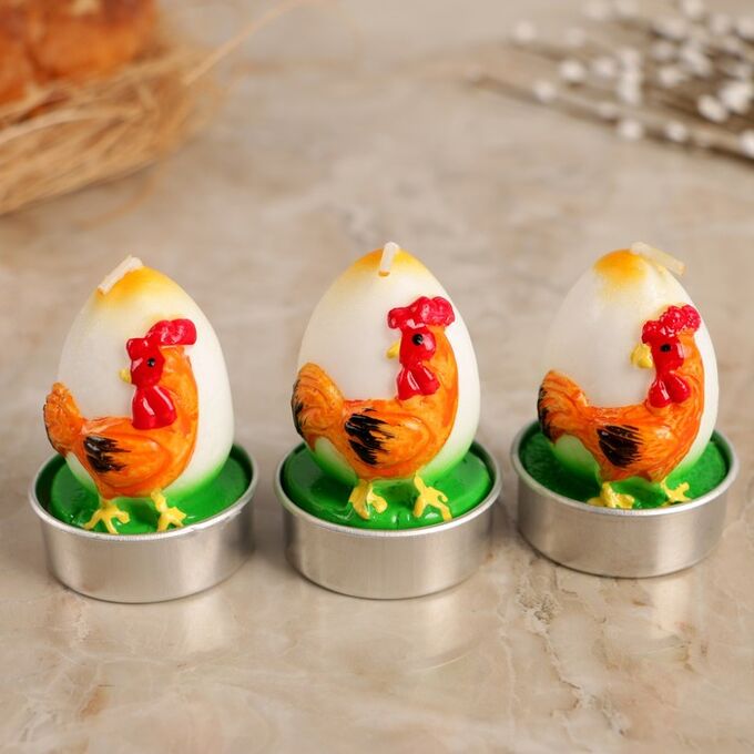 Набор пасхальных свечей &quot;Яйцо. Петушок&quot;, 4?6 см, 3 шт