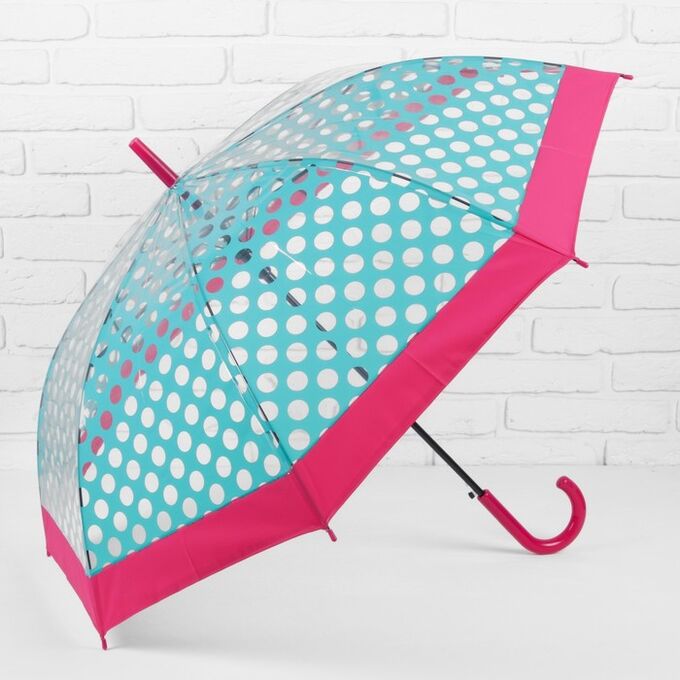 Зонт - трость полуавтоматический «Горошек», 8 спиц, R = 50 см, цвет бирюзовый/розовый