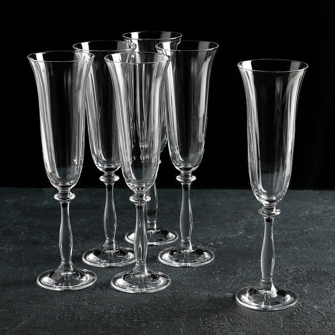 Набор бокалов для шампанского Bohemia Crystal «Анжела. Грани», 190 мл, 6 шт