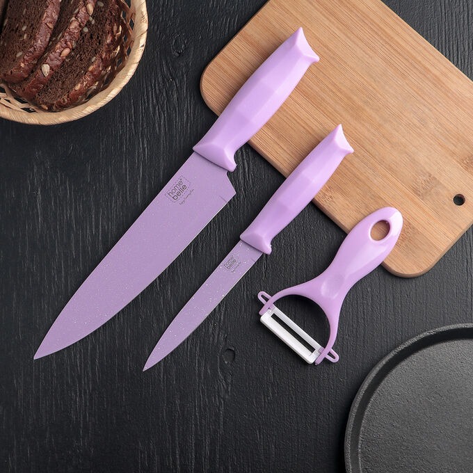 Набор ножей с антиналипающим покрытием «Grape» и керамической овощечисткой, цвет фиолетовый