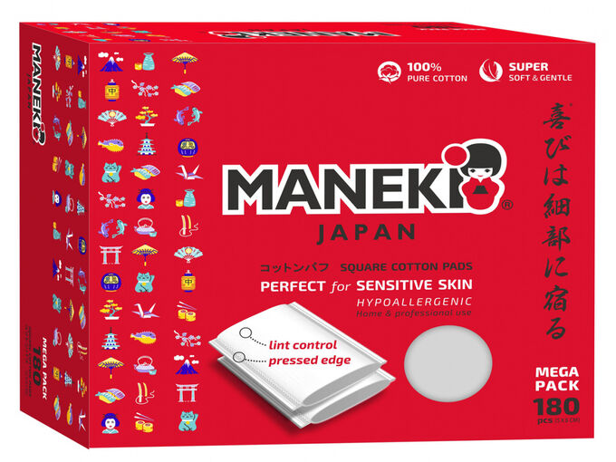 Подушечки ватные косметические прямоугольные с пресс линиями &quot;Maneki&quot; Lovely, в коробке