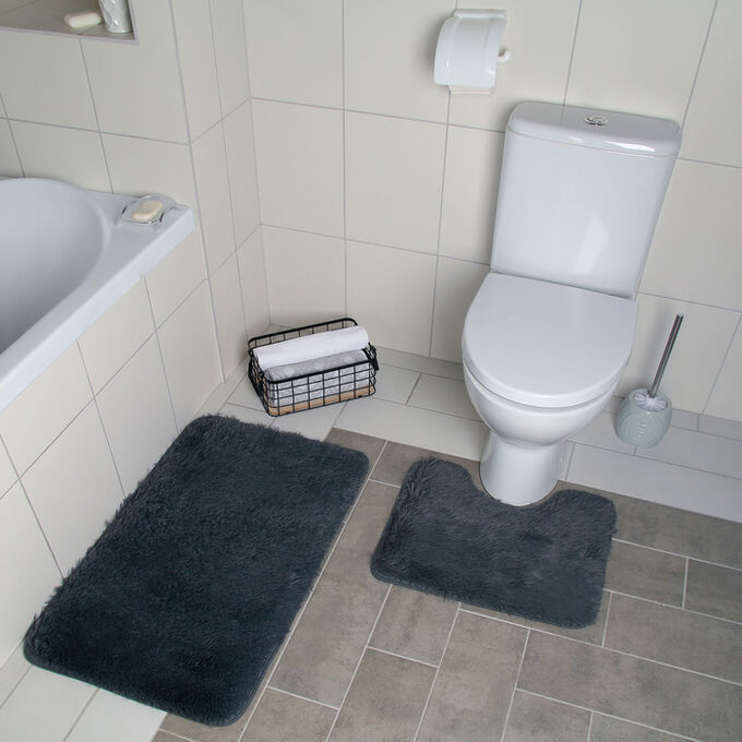 Набор ковриков для ванны и туалета Доляна «Курьёз», 2 шт: 40x50, 50x80 см, цвет серый