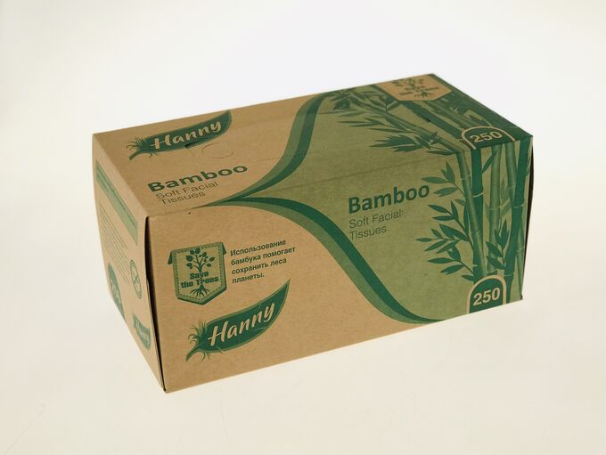 Салфетки-выдергушки HANNY &quot;BAMBOO&quot;, 2 слоя, 250 штук в картонном боксе