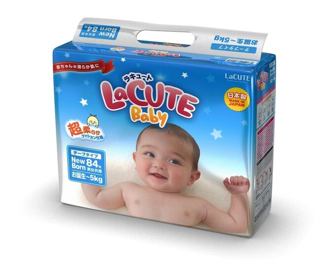 LacuteBABY Детские подгузники для новорожденных LaCUTE Baby Diapers, NB до 5 кг, 84 штуки/упаковка (производство Япония)