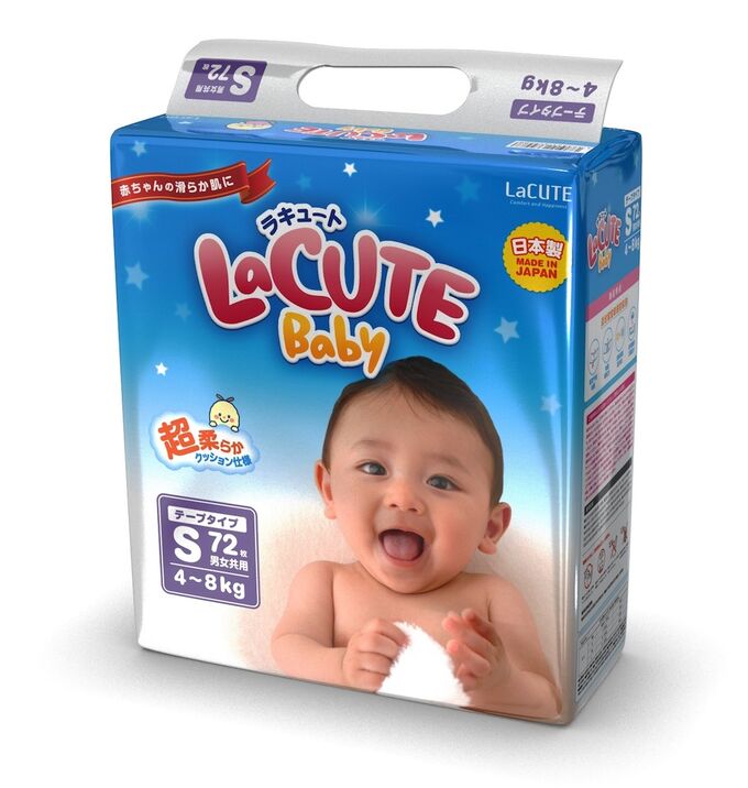 LacuteBABY Детские подгузники LaCUTE Baby Diapers, S 4-8 кг, 72 штуки/упаковка (производство Япония)