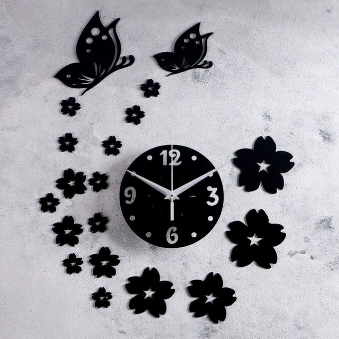 Часы-наклейка DIY &quot;Цветы и бабочки&quot;, плавный ход, d=15 см, 20.5 х 20.5 см 4632053