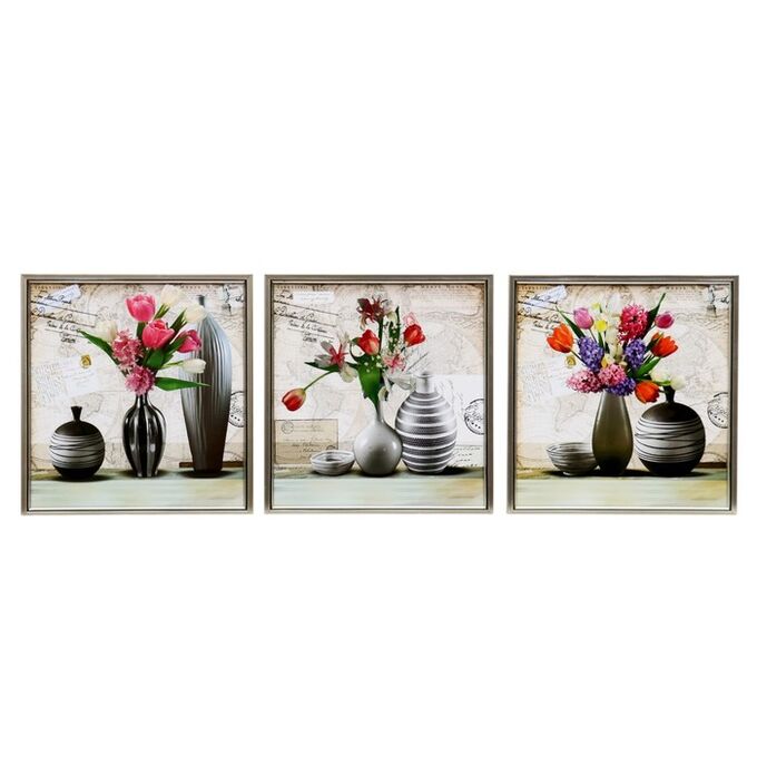 Модульная картина &quot;Букеты с тюльпанами&quot; 33х35-3шт, 35х100 см
