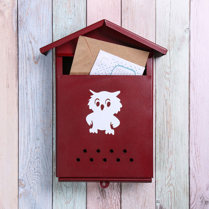 Ящик почтовый без замка (с петлёй), вертикальный, «Домик», бордовый