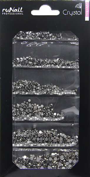 ruNail Дизайн для ногтей: стразы (цвет: черный, 1,5/1,8/2/2,3/2,7/3 мм), 1728 шт