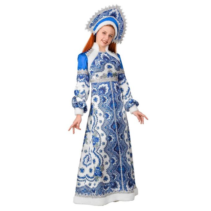 Карнавальный костюм «Снегурочка Василиса», платье, кокошник, р. 46, рост 170 см