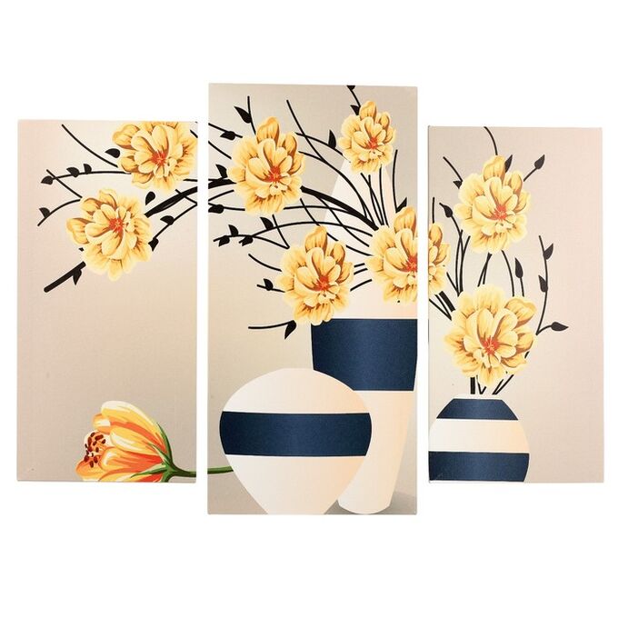 Картина модульная на подрамнике &quot;Цветы в вазе&quot; (2-25х50, 30х60 см) 80х60 см