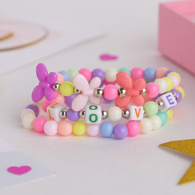 Набор детских браслетов &quot;Выбражулька&quot; 3шт, бабочки и буквы, цветные