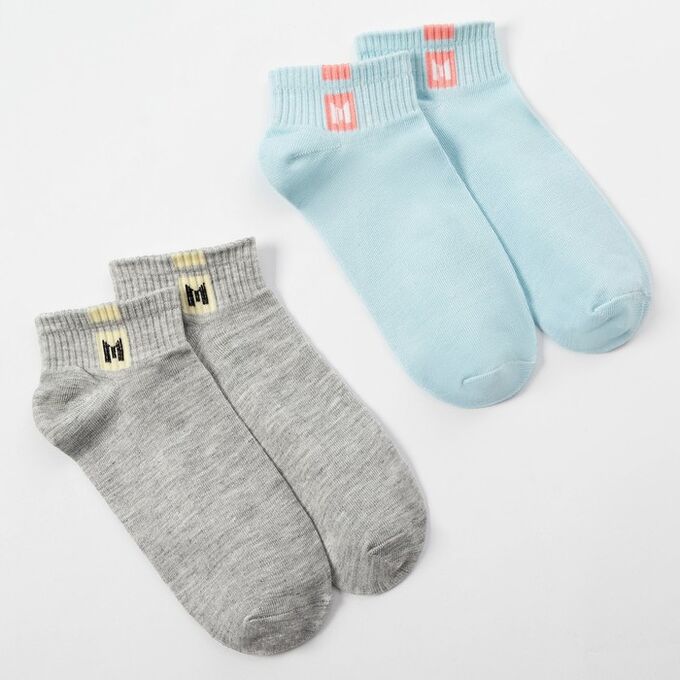 MINAKU Набор детских носков 2 пары &quot;Однотонные&quot;, 22-24 см, голуб/серый
