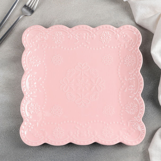Тарелка квадратная  «Сьюзен», 26,5?26,5 см, цвет розовый
