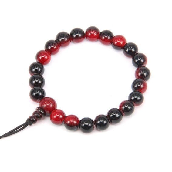 BS218-7 Буддийский браслет - чётки 8мм, пластик, цвет чёрно-красный