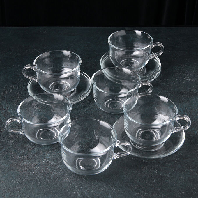 Paşabahçe Сервиз чайный стеклянный «Ташкент», 12 предметов: 6 чашек 290 мл, 6 блюдец