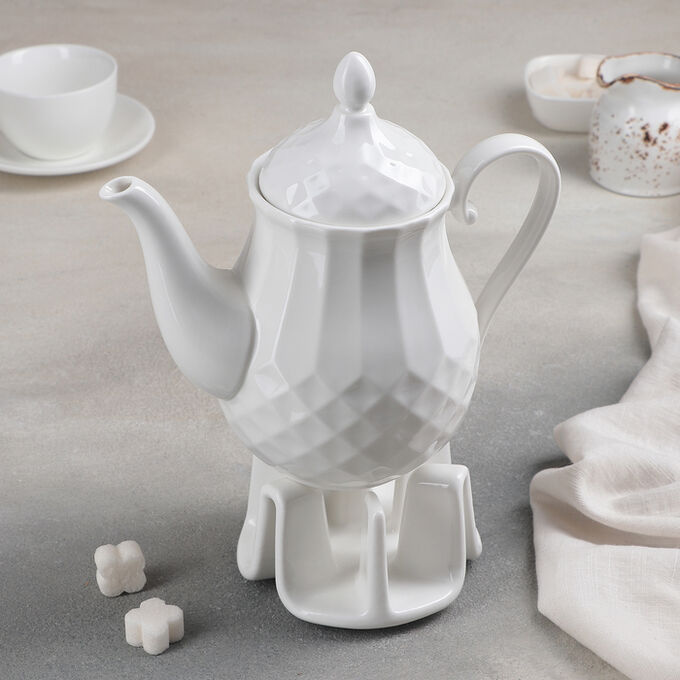 Чайник заварочный 1 л «Чайхана», на керамической подставке, цвет белый