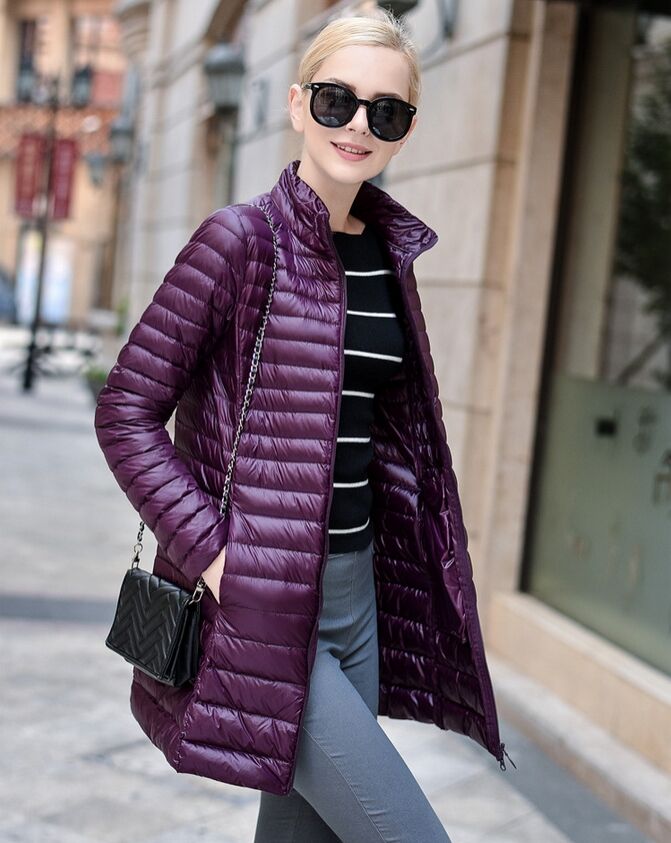 Женская удлиненная ультралегкая куртка, цвет темно-фиолетовый