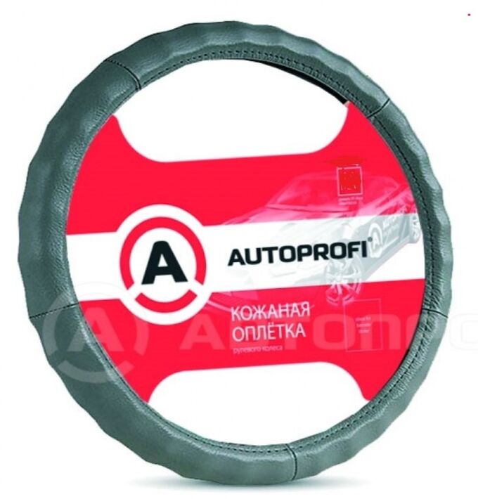 Чехол на руль &quot;AUTOPROFI&quot; AP-265 D.GY (L) натуральная кожа, ребристая, темно-серый