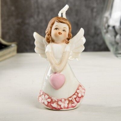 Сувенир керамика подвеска &quot;Ангел-девочка в платье с цветами, с сердцем&quot; 9,3х3,6х5,5 см