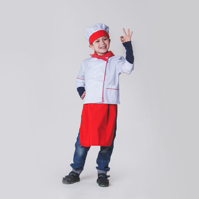 Детский карнавальный костюм &quot;Повар&quot;, колпак, куртка, фартук, косынка, 4-6 лет, рост 110-122 см