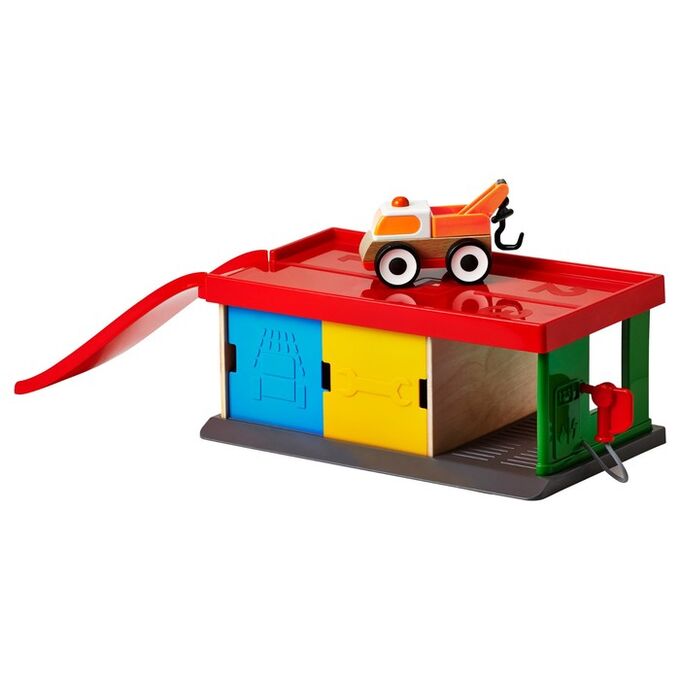 IKEA Деревянная игрушка «Гараж с эвакуатором» ЛИЛЛАБУ