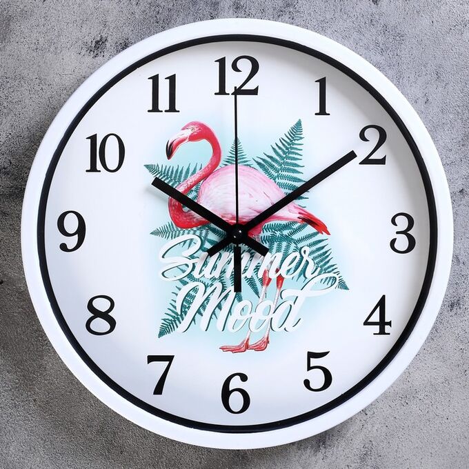 Часы настенные, серия: Животный мир, &quot;Фламинго&quot;, плавный ход, d=30 см, микс