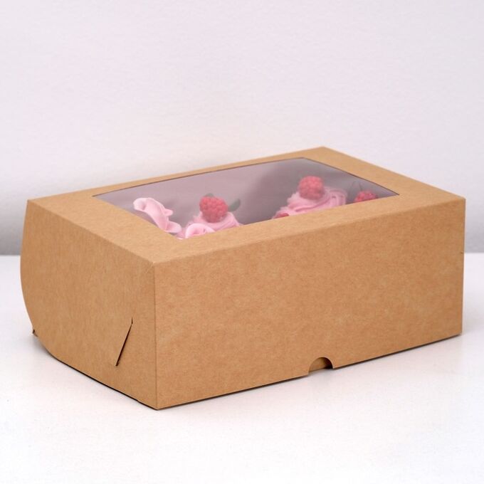 СИМА-ЛЕНД Коробка на 6 капкейков с окном, крафт, 25 х 17 х 10 см