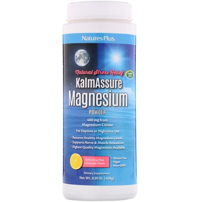 Nature&amp;#x27 - s Plus, Kalmassure Magnesium Powder, Refreshing Pink Lemonade, 400 mg, 0.90 lb. (408 g)