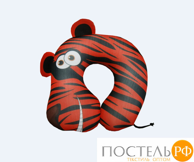 Подушка под шею «Тигр» (АБ000017, 30х33, Оранжевый, Кристалл, Микрогранулы полистирола)