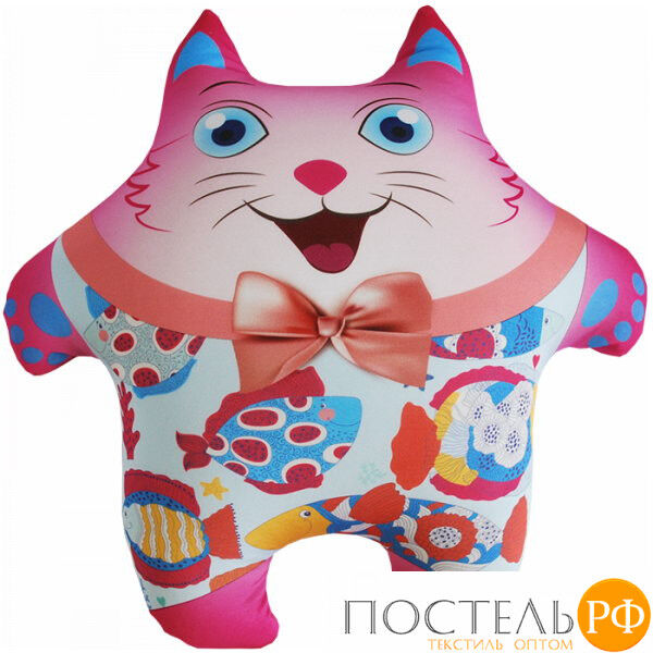 Игрушка «Кошка с рыбкой» (Аи05кот26, 35х35, Розовый, Кристалл, Микрогранулы полистирола)