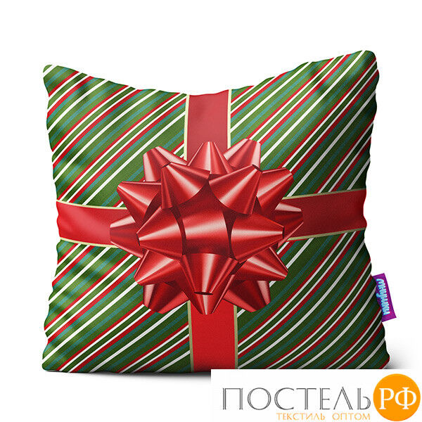 Подушка игрушка «Подарок» (P3434C0419A001GR, 34x34, Зеленый, Кристалл, Микрогранулы полистирола)