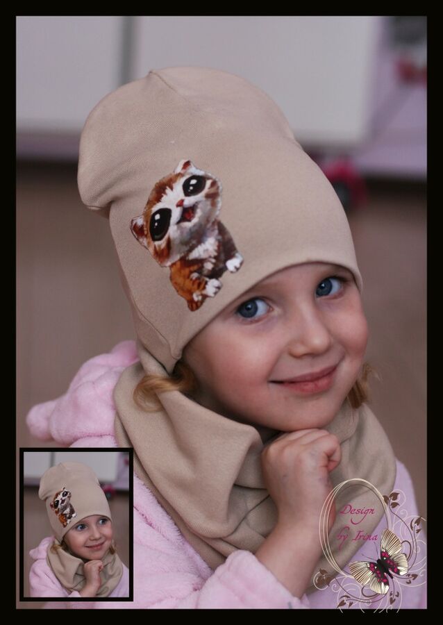 Design by Irina Удлинённая шапка «Котик Баюн» (беж)