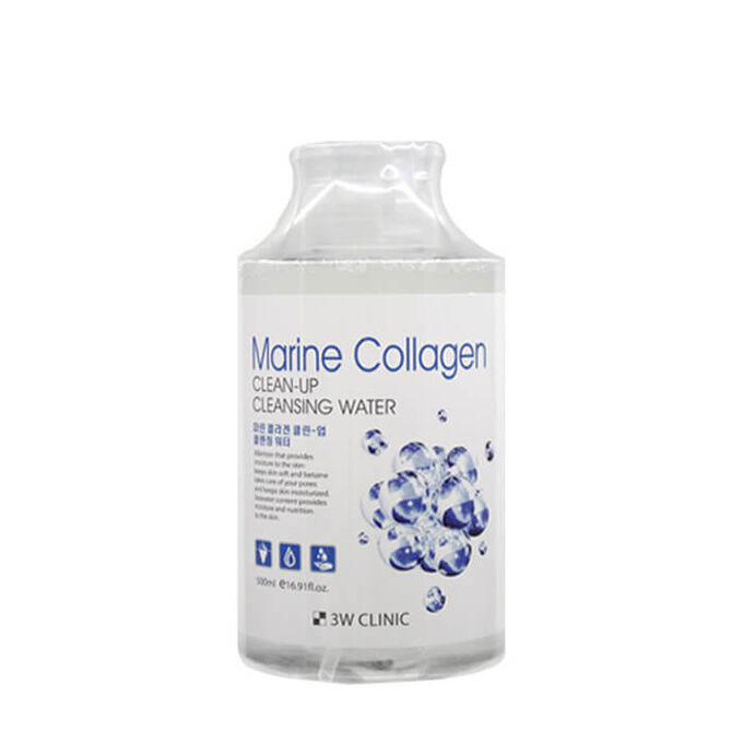 3W CLINIC Вода очищающая мицеллярная &quot;Clean-Up CleansingWater[Marine collagen],мор коллаген, 500 мл