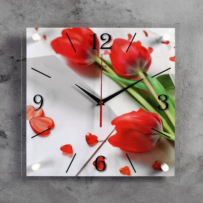 Рубин Часы настенные, серия: Цветы, &quot;Тюльпаны&quot;, 35х35 см, микс