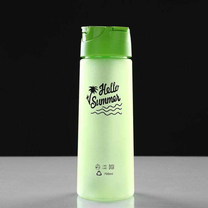 Бутылка для воды 700 мл Hello Summer, матовая, крышка с трубкой, микс, 7.5х22 см